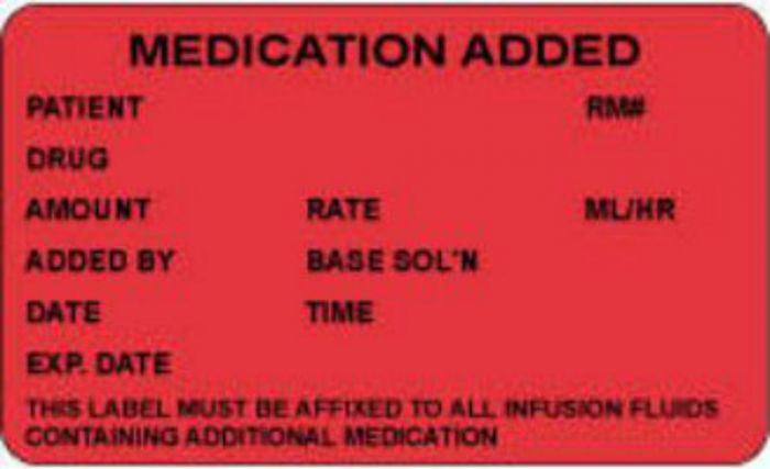 Label Paper Permanent Medication Added 2 1/2" x 1", 1/2", Fl. Red, 1000 per Roll