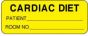 Label Paper Permanent Cardiac Diet  2 1/4"x7/8" Yellow 1000 per Roll