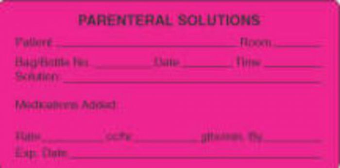 Label Paper Permanent Parenteral Solutions 1 1/2" Core 4" x 2, Fl. Pink, 250 per Roll