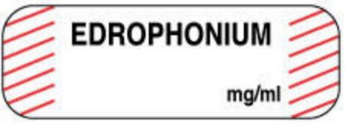 Anesthesia Label (Paper, Permanent) Edrophonium mg/ml 1 1/2" x 1/2" White with Fluorescent Red - 1000 per Roll