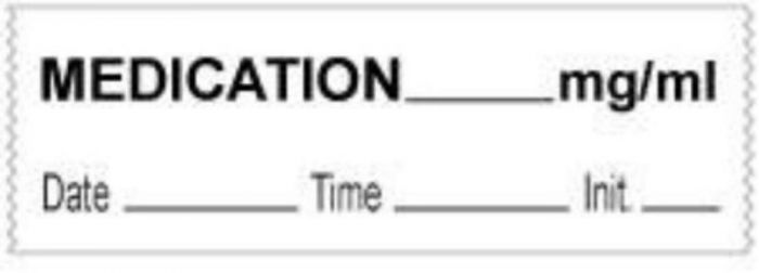 Anesthesia Tape with Date, Time & Initial (Removable) Medication mg/ml 1/2" x 500" - 333 Imprints - White - 500 Inches per Roll