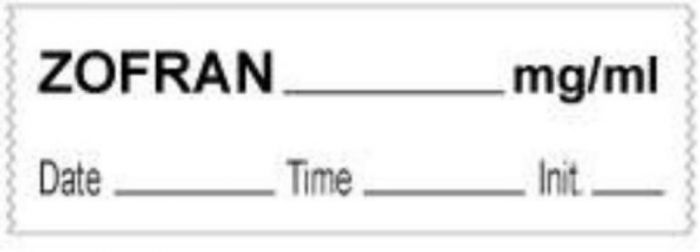 Anesthesia Tape with Date, Time & Initial (Removable) Zofran mg/ml 1/2" x 500" - 333 Imprints - White - 500 Inches per Roll