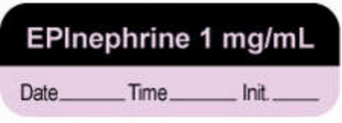 Anesthesia Label with Date, Time & Initial | Tall-Man Lettering (Paper, Permanent) "Epinephrine 1 mg/ml" 1 1/2" x 1/2" Violet and Black - 1000 per Roll