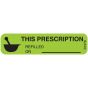 Communication Label (Paper, Permanent) Rx Refilled on 1 9/16" x 3/8" Green - 500 per Roll, 2 Rolls per Box