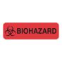 Hazard Label (Paper, Permanent) Biohazard 1-1/4"x3/8" Fluorescent Red - 1000 Labels per Roll