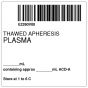 ISBT 128 Label (Synthetic, Permanent) "Thawed Apheresis Plasma", 2"x2" White, 500 per Roll