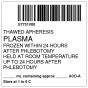 ISBT 128 Label (Synthetic, Permanent) "Thawed Apheresis Plasma", 2"x2" White, 500 per Roll