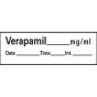 Anesthesia Tape with Date, Time & Initial (Removable) Verapamil mg/ml 1/2" x 500" - 333 Imprints - White - 500 Inches per Roll