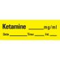 Anesthesia Tape with Date, Time & Initial (Removable) Ketamine mg/ml 1/2" x 500" - 333 Imprints - Yellow - 500 Inches per Roll