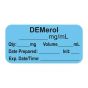 Anesthesia Label, with Expiration Date, Time & Initial (Paper, Permanent) "Demerol mg/ml" 1-1/2" x 3/4" Blue - 500 per Roll