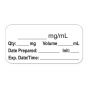 ANESTHESIA LABEL, WITH EXP. DATE, TIME, AND INITIAL, PAPER, PERMANENT, "___ MG/ML", 1" CORE, 1-1/2" X 3/4", WHITE, 500 PER ROLL