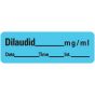 Anesthesia Label with Date, Time & Initial (Paper, Permanent) Dilaudid mg/ml 1 1/2" x 1/2" Blue - 600 per Roll