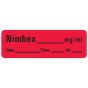 Anesthesia Label with Date, Time & Initial (Paper, Permanent) Nimbex mg/ml Date 1 1/2" x 1/2" Fluorescent Red - 600 per Roll