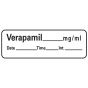 Anesthesia Label with Date, Time & Initial (Paper, Permanent) Verapamil mg/ml 1 1/2" x 1/2" White - 600 per Roll