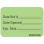 Lab Communication Label (Paper, Removable) Date Recd 1 7/16"x1 Fluorescent Green - 666 per Roll