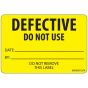 Label Paper Permanent Defective Do Not 1" Core 2" 15/16"x2 Yellow 333 per Roll