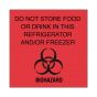 Hazard Label (Paper, Permanent) Do Not Store Food or 4 1/2"x4 1/2" Fluorescent Red - 250 Labels per Roll