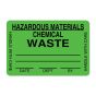 Hazard Label (Paper, Permanent) Hazardous Materials  3"x2" Fluorescent Green - 500 Labels per Roll