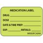 Label Paper Removable Medication Label, 1" Core, 1 7/16" x 1", Fl. Chartreuse, 666 per Roll