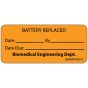 Label Paper Removable Battery Replaced, 1" Core, 2 1/4" x 1", Fl. Orange, 420 per Roll