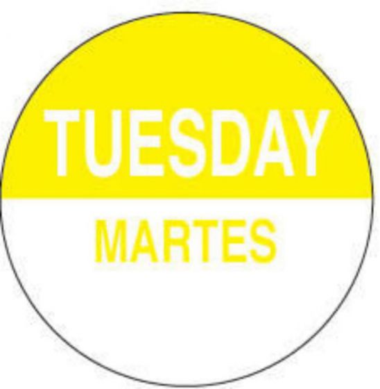 Label Paper Permanent Tuesday Martes, Yellow, 1000 per Roll