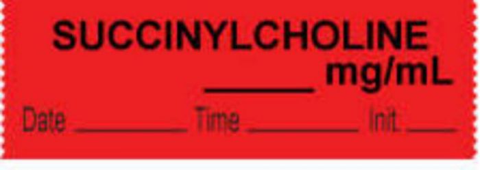 Anesthesia Tape with Date, Time & Initial (Removable) Succinylcholine mg/ml 1/2" x 500" - 333 Imprints - Fluorescent Red - 500 Inches per Roll