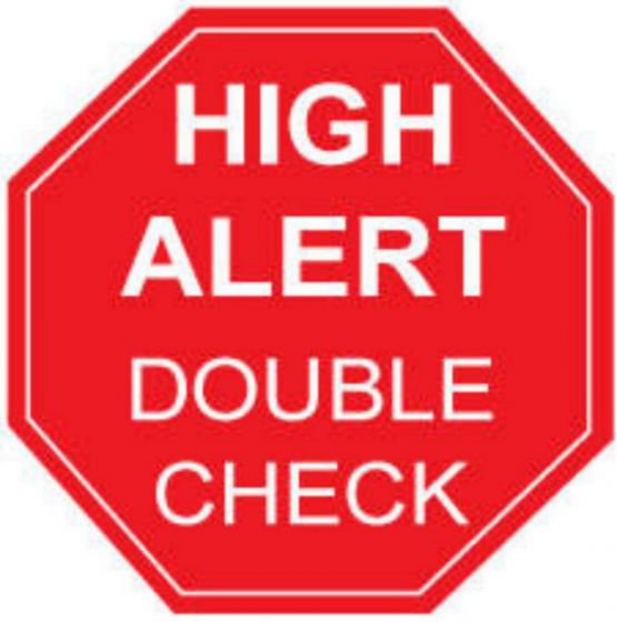 Communication Label (Paper, Permanent) High Alertdouble 2" x 2 Red - 500 per Roll