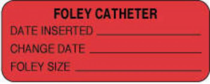 Label Paper Permanent Foley Catheter Date  2 1/4"x7/8" Fl. Red 1000 per Roll