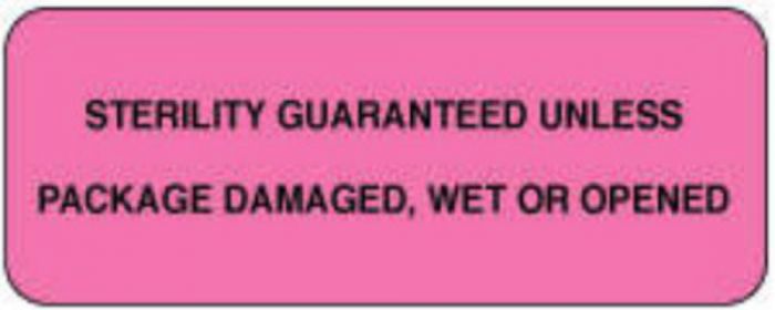 Label Paper Permanent Sterility Guaranteed 2 1/4" x 7/8", Fl. Pink, 1000 per Roll