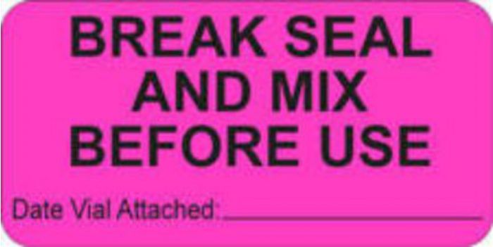 Communication Label (Paper, Permanent) Break Seal and Mix 2" x 1" Fluorescent Pink - 1000 per Roll