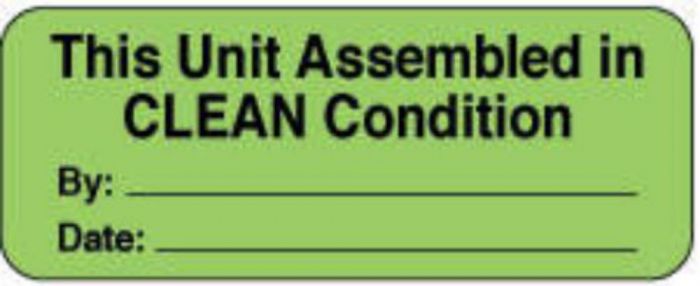 Label Paper Removable This Unit Assembled 2 1/4" x 7/8", Fl. Green, 1000 per Roll