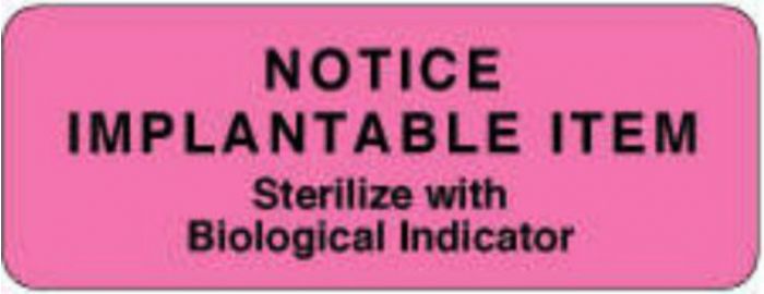 Label Paper Removable Notice Implantable 3" x 1", 1/8", Fl. Pink, 1000 per Roll