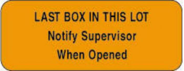 Lab Communication Label (Paper, Permanent) Last Box In This Lot  2 1/4"x7/8" Fluorescent Orange - 1000 per Roll