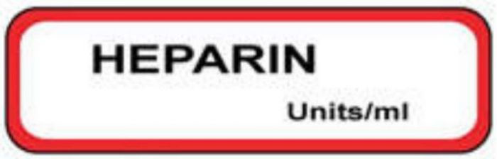 Label Paper Permanent Heparin Units/ml  1 1/4"x3/8" White with Red 1000 per Roll