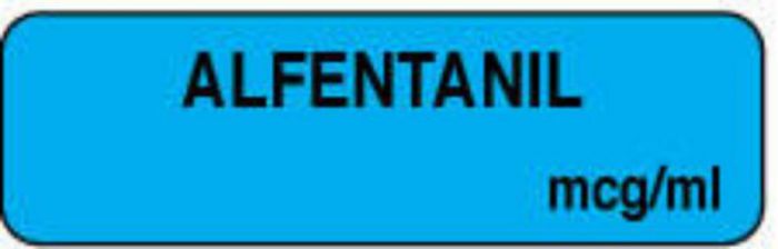 Anesthesia Label (Paper, Permanent) Alfentanil mcg/ml 1 1/4" x 3/8" Blue - 1000 per Roll