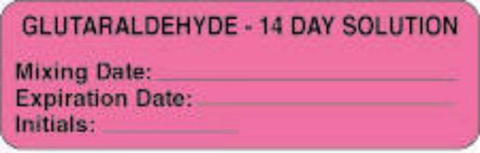 Label Paper Removable Glutaraldehyde - 14" 4 x 1", 1/4", Fl. Pink, 500 per Roll