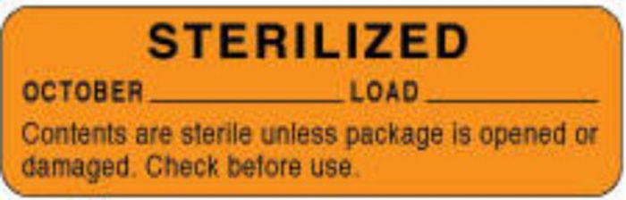 Label Paper Permanent Sterilized October 2 7/8" x 7/8", Orange, 1000 per Roll