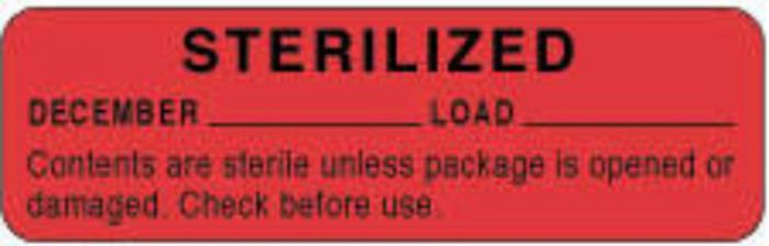 Label Paper Permanent Sterilized December 2 7/8" x 7/8", Red, 1000 per Roll