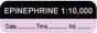 Anesthesia Label with Date, Time & Initial (Paper, Permanent) "Epinephrine 1:10,000" 1 1 1/2" x 1/2" Violet and Black - 1000 per Roll