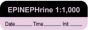 Anesthesia Label with Date, Time & Initial | Tall-Man Lettering (Paper, Permanent) "Epinephrine 1:1,000" 1 1 1/2" x 1/2" Violet and Black - 1000 per Roll