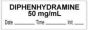 Anesthesia Tape with Date, Time & Initial (Removable) "Diphenhydramine 50 mg" 1/2" x 500" White - 333 Imprints - 500 Inches per Roll