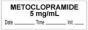 Anesthesia Tape with Date, Time & Initial (Removable) "Metoclopramide 5 mg/ml" 1/2" x 500" White - 333 Imprints - 500 Inches per Roll