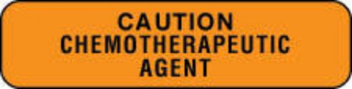 Communication Label (Paper, Permanent) Caution Chemo 1 1/4" x 3/8" Fluorescent Orange - 1000 per Roll