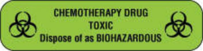 Communication Label (Paper, Permanent) Chemotherapy Drug 2" x 1/2" Fluorescent Green - 1000 per Roll