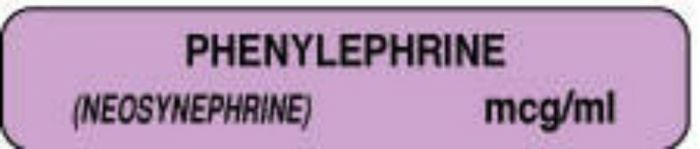 Anesthesia Label (Paper, Permanent) Phenylephrine (neo 1 1/2" x 1/3" Lilac - 1000 per Roll