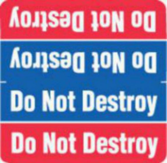 Label Wraparound Paper Permanent Do Not Destroy 1-7/8" x 1-7/8" Blue and Red, 1000 per Roll