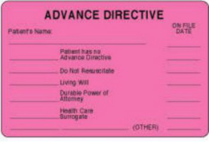 Label Paper Permanent Advance Directive  4"x2 5/8" Fl. Pink 500 per Roll