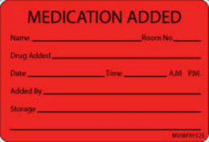 Label Paper Permanent Medication Added, 1" Core, 2" 15/16" x 2, Fl. Red, 333 per Roll