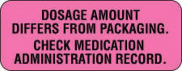 Communication Label (Paper, Permanent) Dosage Amount 2 1/4" x 7/8" Fluorescent Pink - 1000 per Roll