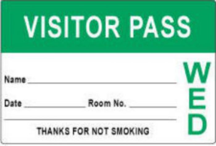 Visitor Pass Label Paper Removable "Visitor Pass Name" 3" x 2" Light Green, 1000 per Roll